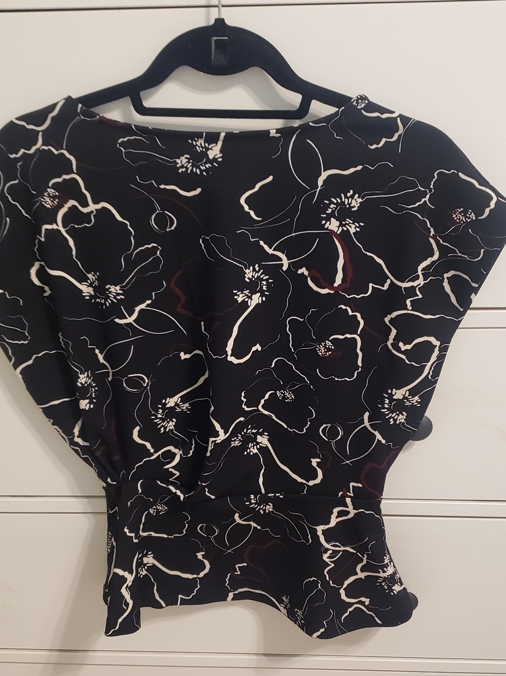 Express Black Floral Short Sleeve Peplum Top